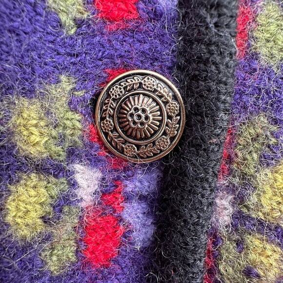 Vintage Tally-Ho Nordic Cardigan Sweater Women's M Red Boiled Wool Artsy Floral - Picture 4 of 11